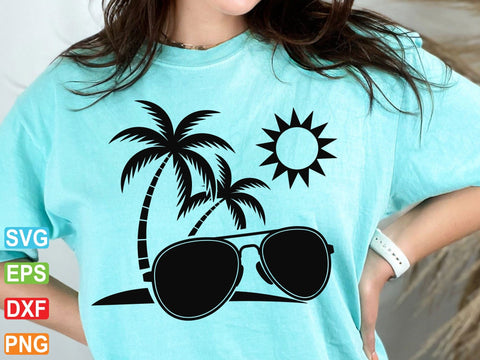 Palm Tree Sunglasses Svg, Summer Beach Scene Clipart SVG artprintfile 