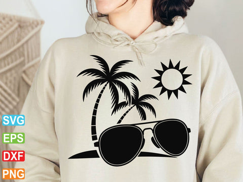 Palm Tree Sunglasses Svg, Summer Beach Scene Clipart SVG artprintfile 