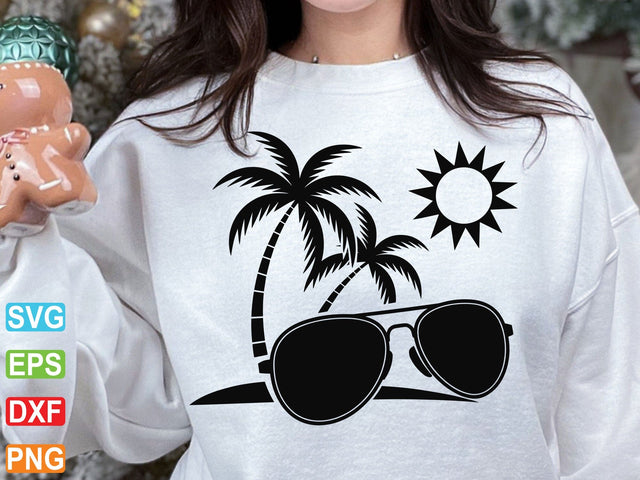 Palm Tree Sunglasses Svg, Summer Beach Scene Clipart SVG artprintfile 