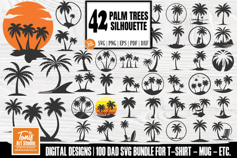 Palm Tree SVG - Beach Palm Trees - 42 Silhouette Cut Files SVG TonisArtStudio 