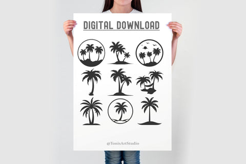 Palm Tree SVG - Beach Palm Trees - 42 Silhouette Cut Files SVG TonisArtStudio 
