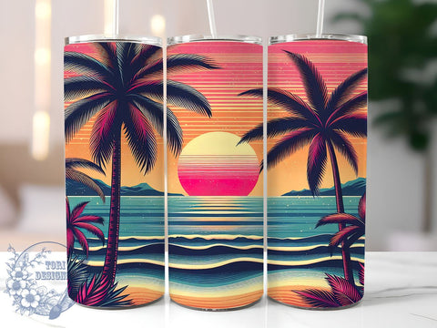 Palm Tree Tumbler, Tropical Pattern Wrap, 20oz Sublimation Design, Summer Vibes, Beach Tumbler, Vacation Drinkware, Island Decor Sublimation ToriDesigns 