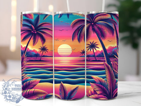 Palm Tree Tumbler, Tropical Pattern Wrap, 20oz Sublimation Design, Summer Vibes, Beach Tumbler, Vacation Drinkware, Island Decor Sublimation ToriDesigns 