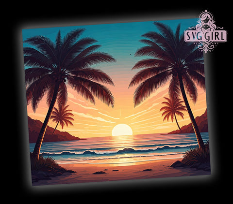 Palm Tree Tumbler Wrap, Tropical Pattern PNG, 20oz Sublimation Design, Summer Tumbler PNG, Beach Vibes Tumbler, Coastal Decor, Vacation Drinkware, Palm Leaves Design Sublimation SvggirlplusArt 