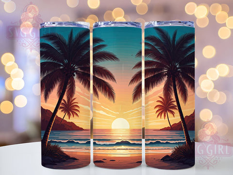Palm Tree Tumbler Wrap, Tropical Pattern PNG, 20oz Sublimation Design, Summer Tumbler PNG, Beach Vibes Tumbler, Coastal Decor, Vacation Drinkware, Palm Leaves Design Sublimation SvggirlplusArt 