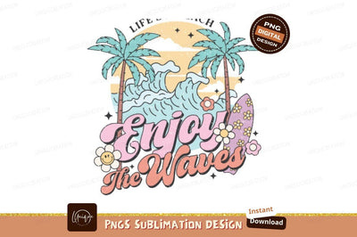 Palm trees waves surfboard flowers image Sublimation Designangry 
