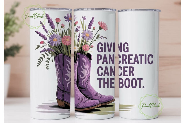 Pancreatic Cancer Floral Boots Tumbler Sublimation PixelChick 