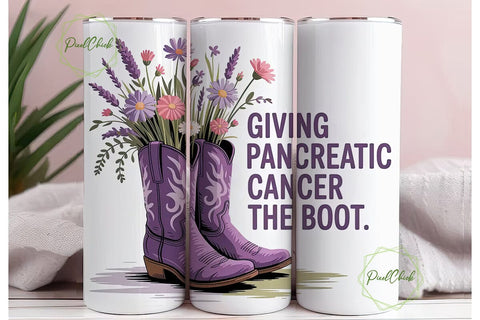 Pancreatic Cancer Floral Boots Tumbler Sublimation PixelChick 