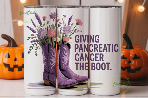 Pancreatic Cancer Floral Boots Tumbler Sublimation PixelChick 