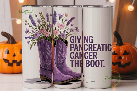 Pancreatic Cancer Floral Boots Tumbler Sublimation PixelChick 