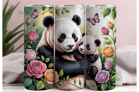 Panda and Baby Floral 20oz Tumbler Wrap Sublimation PixelChick 