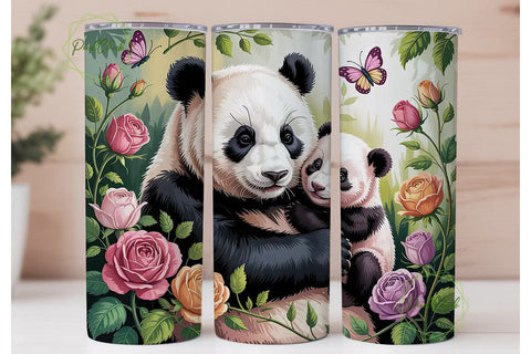 Panda and Baby Floral 20oz Tumbler Wrap Sublimation PixelChick 