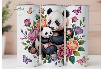 Panda and Baby Floral 20oz Tumbler Wrap Sublimation PixelChick 