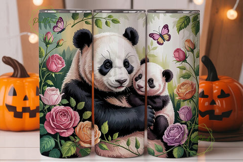Panda and Baby Floral 20oz Tumbler Wrap Sublimation PixelChick 