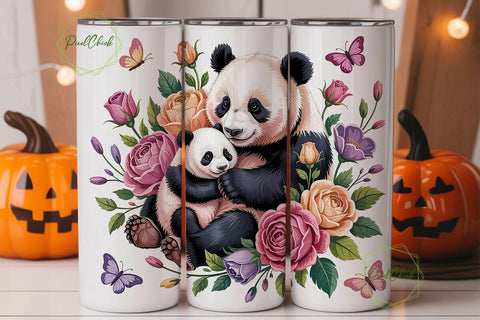 Panda and Baby Floral 20oz Tumbler Wrap Sublimation PixelChick 