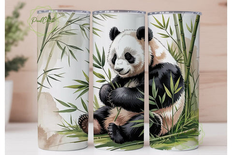 Panda Bamboo Watercolor 20oz Tumbler Sublimation PixelChick 