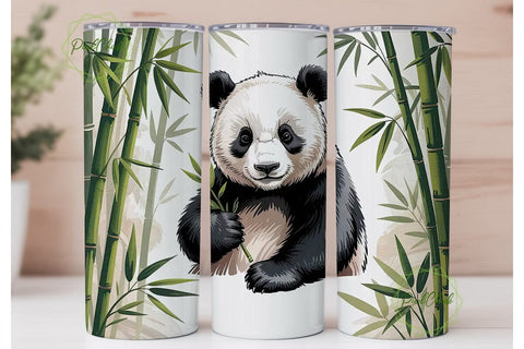 Panda Bamboo Watercolor 20oz Tumbler Sublimation PixelChick 