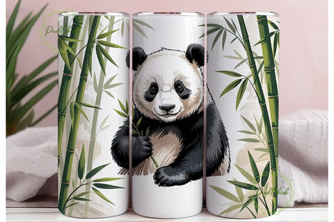 Panda Bamboo Watercolor 20oz Tumbler Sublimation PixelChick 