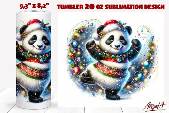 Panda bear tumbler wrap, Christmas tumbler wrap, dancing Sublimation Angelina Semenova 