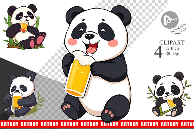 Panda Beer Day Clipart Sublimation artnoy 
