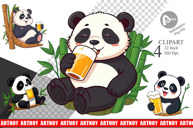 Panda Beer Day Clipart Sublimation artnoy 