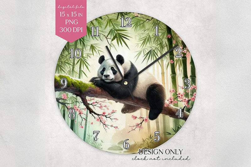 Panda Clock Face PNG Bamboo Forest Animal Wall Clock Design - So Fontsy