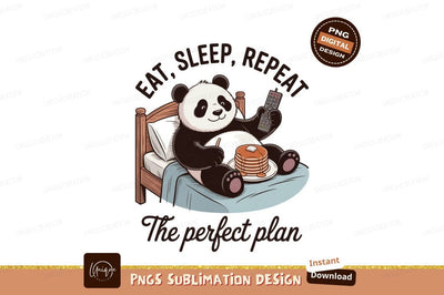 Panda eating pancakes in bed with remote image Sublimation Designangry 