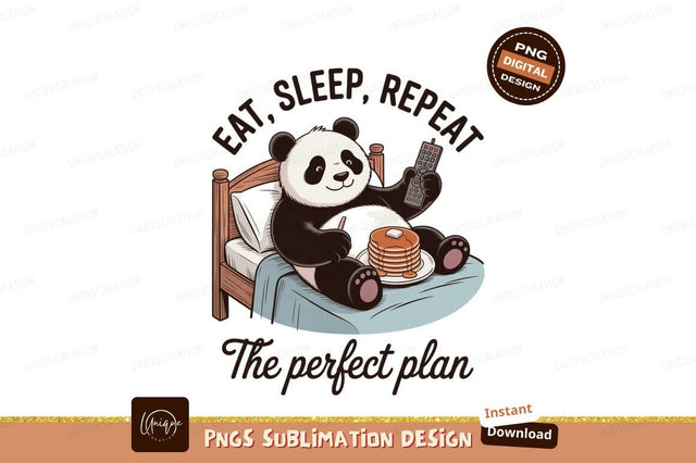 Panda eating pancakes in bed with remote image Sublimation Designangry 
