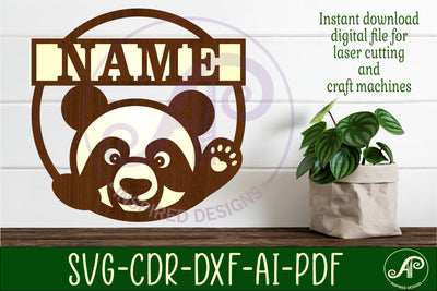 Panda name sign svg laser cut template SVG APInspireddesigns 
