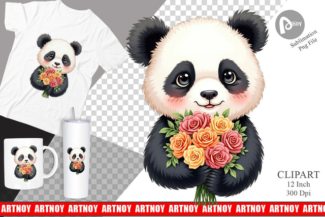 Panda Spring Bouquet Clipart Sublimation artnoy 