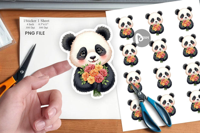 Panda Spring Bouquet Sticker Sublimation artnoy 