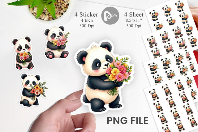 Panda Spring Bouquet Sticker Sublimation artnoy 