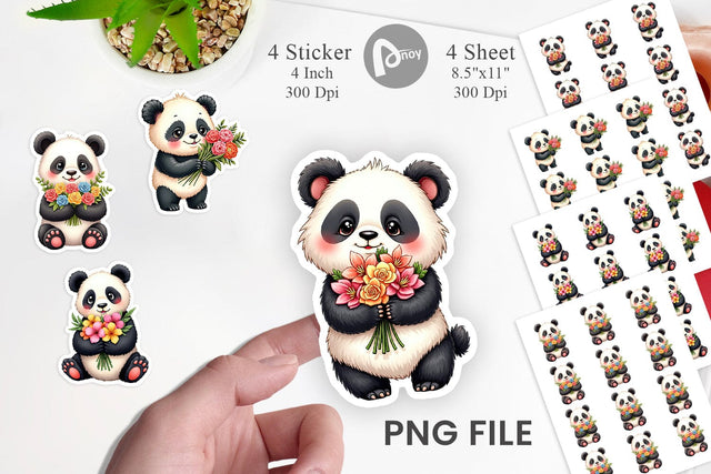 Panda Spring Bouquet Sticker Sublimation artnoy 