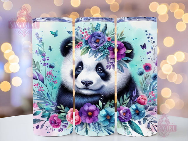 Panda Vibrant Tumbler Wrap PNG, Purple Turquoise Floral 20oz Tumbler Wrap Sublimation Design, Straight Tapered Tumbler Wrap, Tumbler Png, Instant Digital Download Sublimation SvggirlplusArt 