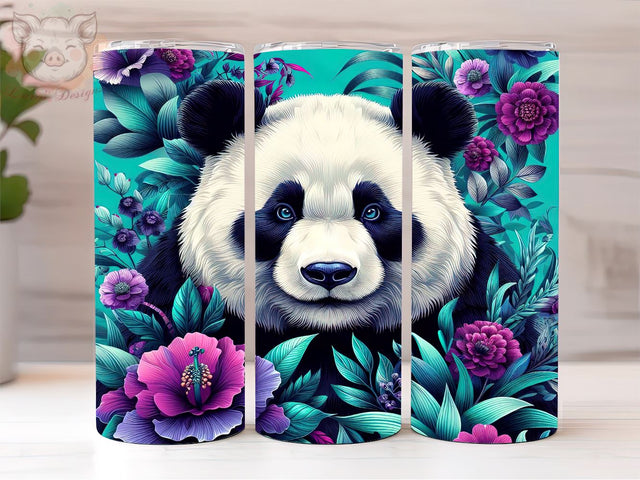 Panda Vibrant Tumbler Wrap PNG, Purple Turquoise Floral Tumbler, PNG Downloads, 20oz Tumbler Png, Sublimation Design, Digital, Digital Download PNG Sublimation Lara' s Designs 