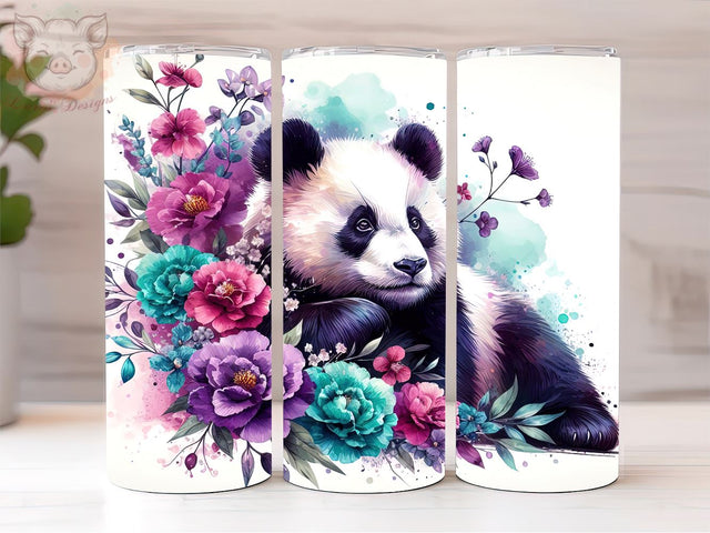 Panda Vibrant Tumbler Wrap PNG, Purple Turquoise Floral Tumbler, PNG Downloads, 20oz Tumbler Png, Sublimation Design, Digital, Digital Download PNG Sublimation Lara' s Designs 