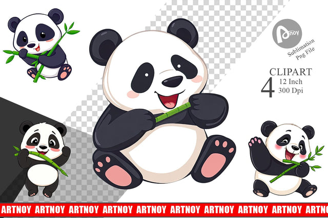 Panda with Bamboo Clipart Sublimation artnoy 