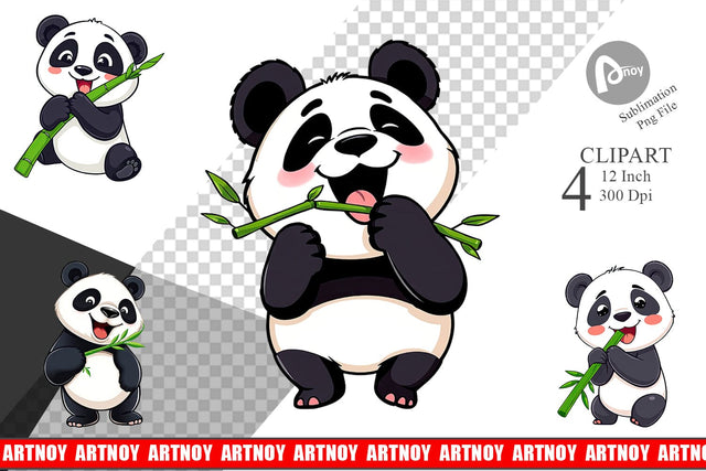 Panda with Bamboo Clipart Sublimation artnoy 