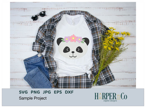 Panda with Bows and Flowers SVG PNG Cut EPS File SVG HarperNCo 