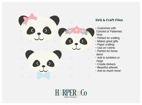 Panda with Bows and Flowers SVG PNG Cut EPS File SVG HarperNCo 