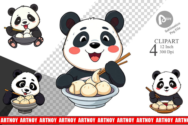 Panda with Dumplings Clipart Sublimation artnoy 
