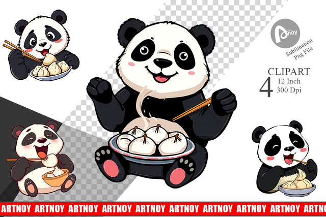 Panda with Dumplings Clipart Sublimation artnoy 