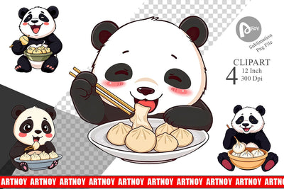 Panda with Dumplings Clipart Sublimation artnoy 
