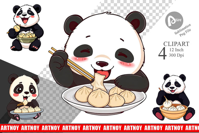 Panda with Dumplings Clipart Sublimation artnoy 