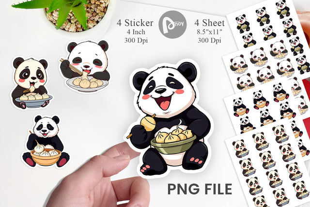 Panda with Dumplings Sticker Sublimation artnoy 