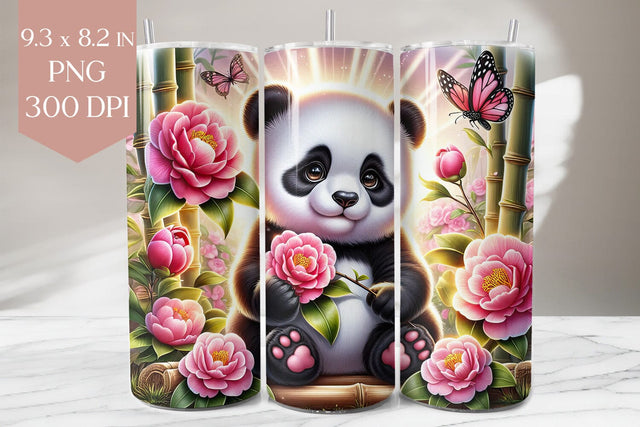 Panda with Flowers Tumbler Wrap PNG Sublimation BijouBay 
