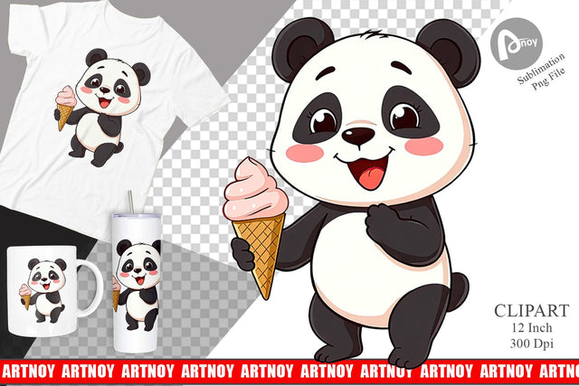 Panda with Ice Cream Clipart Sublimation artnoy 