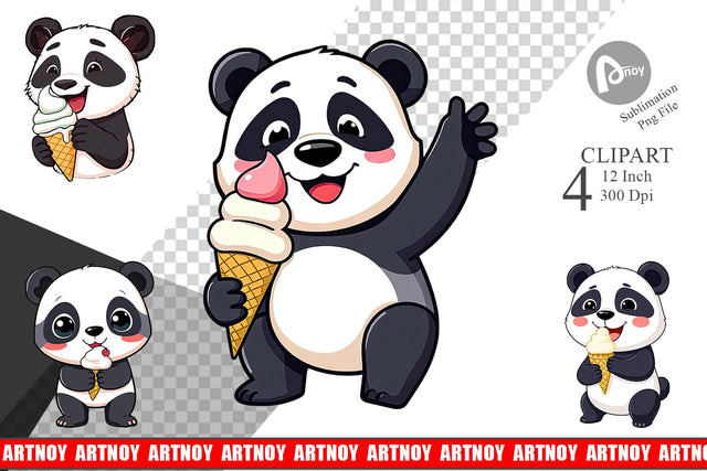 Panda with Ice Cream Clipart Sublimation artnoy 