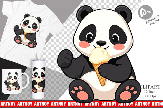 Panda with Ice Cream Clipart Sublimation artnoy 