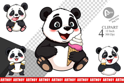 Panda with Ice Cream Clipart Sublimation artnoy 